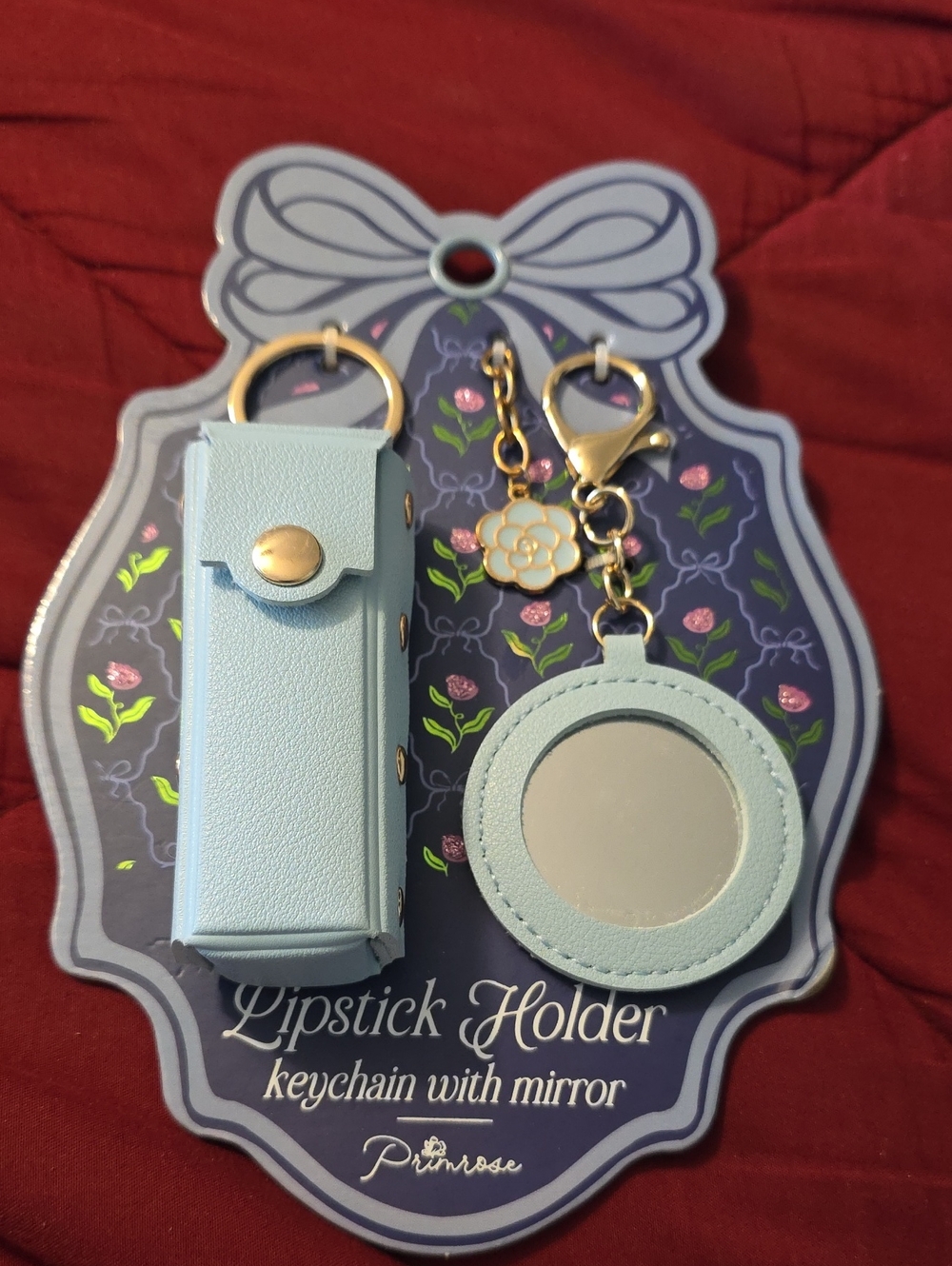 Light Blue Lipstick Holder Keychain with Mirror